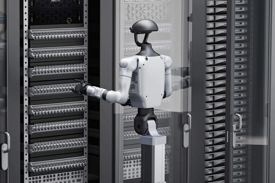 An application illustration of G1-D reaching into an equipment rack
